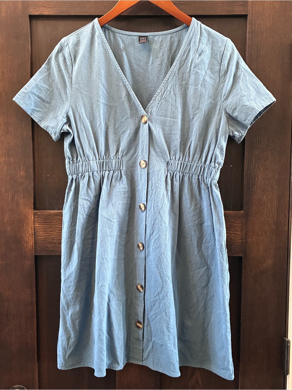 SHEIN Blue Button-Front V-Neck Dress